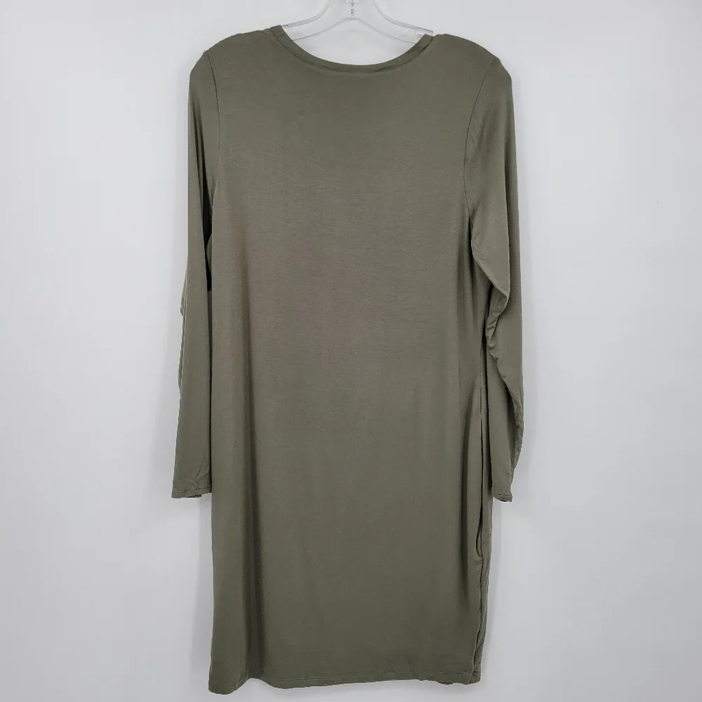 Bar III Olive Green Long-Sleeve Draped Shift Dress